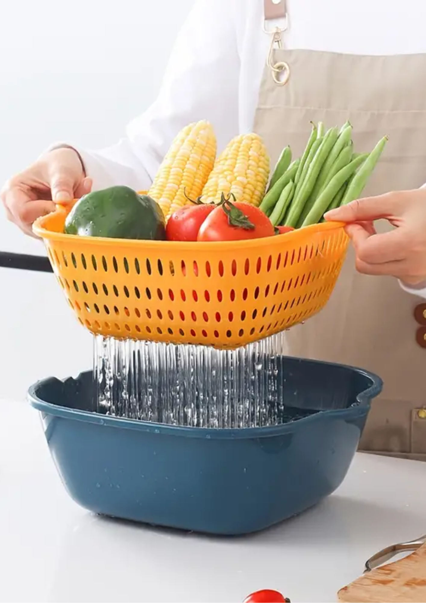 Coș scurgere alimente cu două straturi