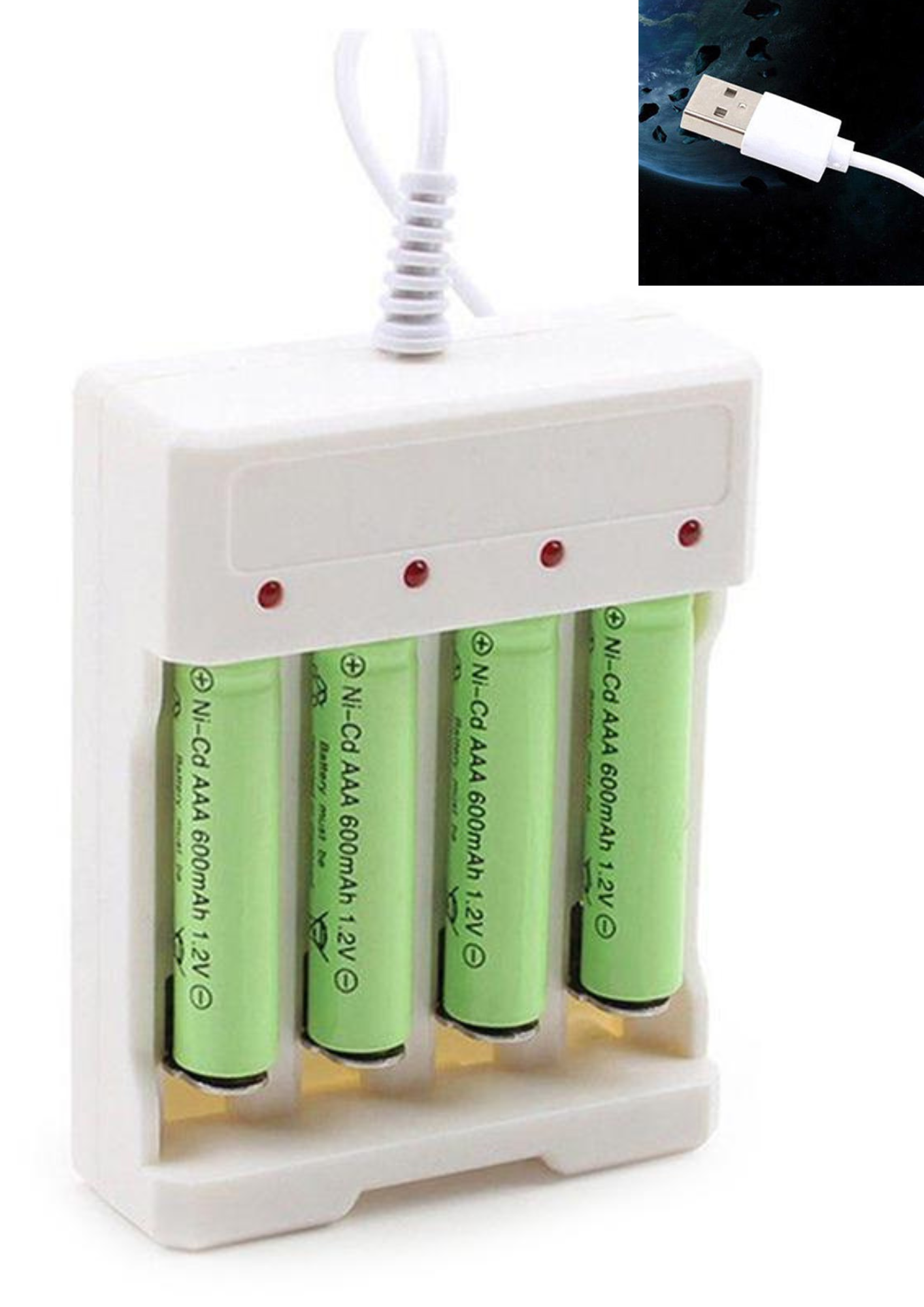 Încărcător portabil pentru baterii AAA și AA cu alimentare USB