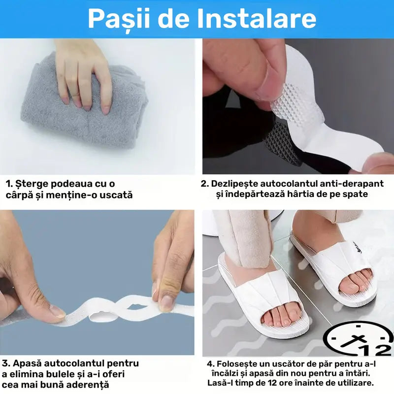 Benzi antiderapante autoadezive pentru duș/cadă, 12 bucăți