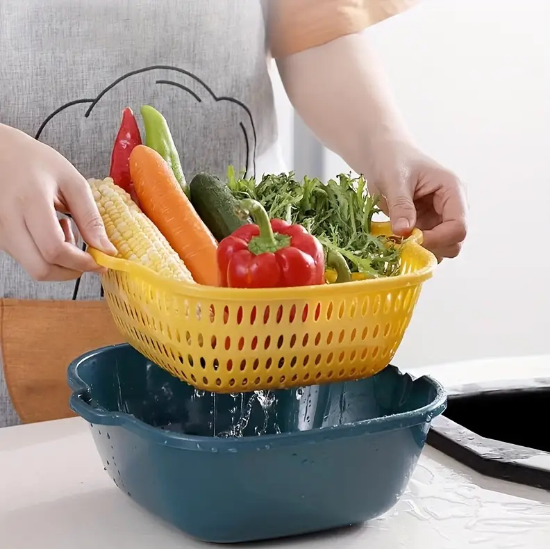 Coș scurgere alimente cu două straturi