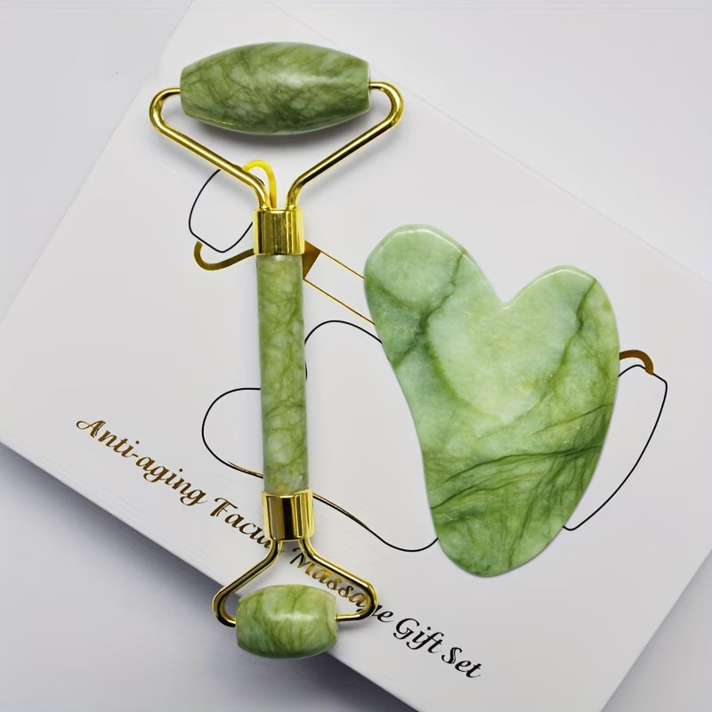 Rolă masaj facial cu 2 capete din jad natural