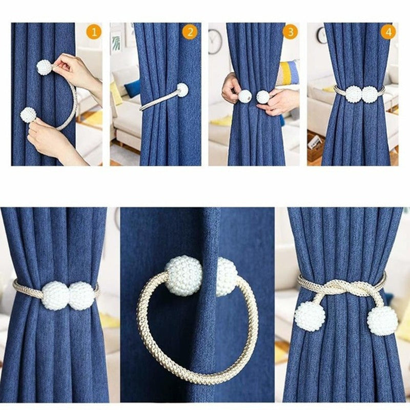 Set 2 cleme cu șnur și perle pentru perdele