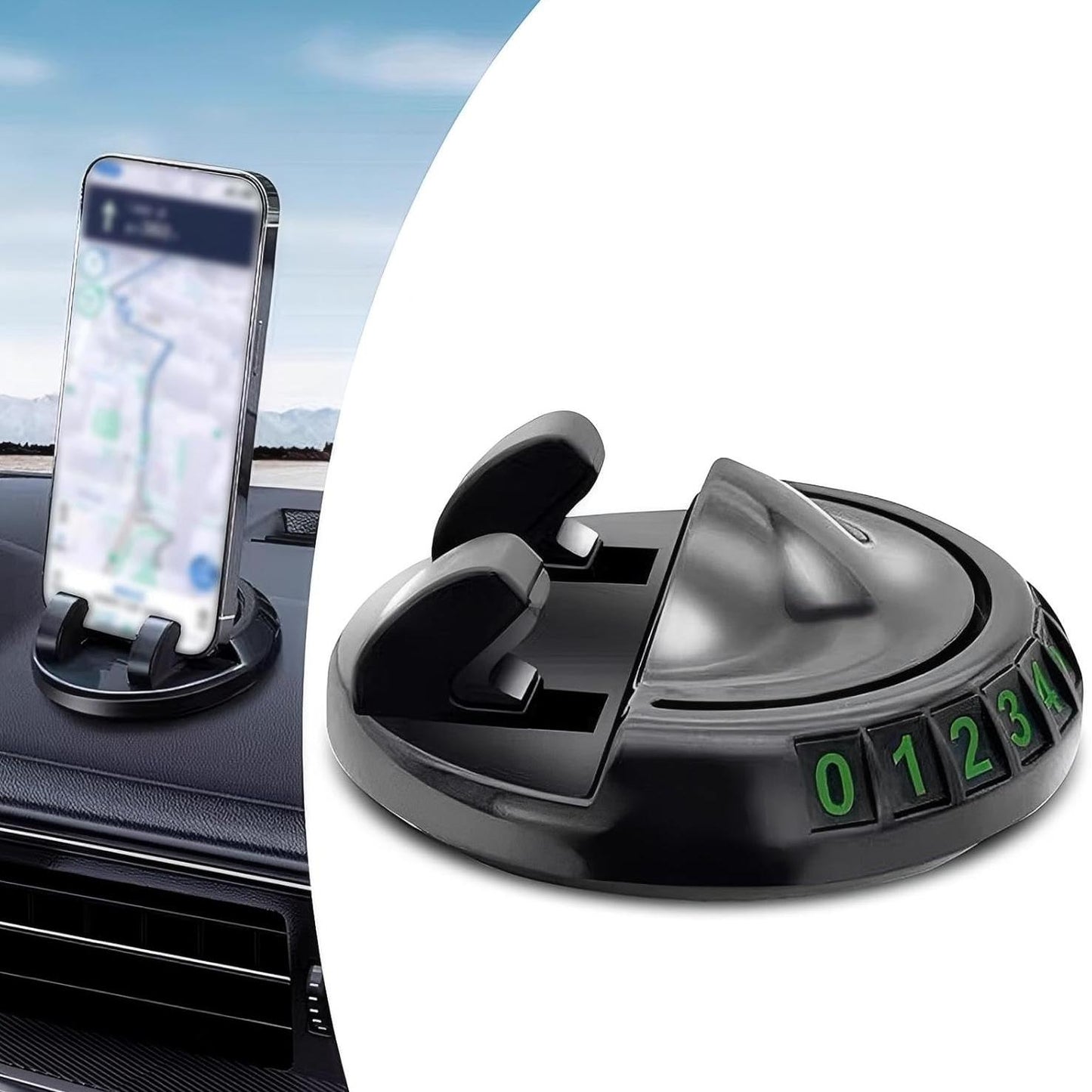 Suport auto 2-în-1 cu afișare număr de telefon
