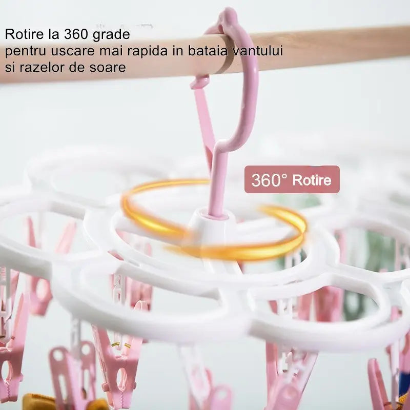 Uscător de rufe cu 16 cârlige, rotire 360 grade