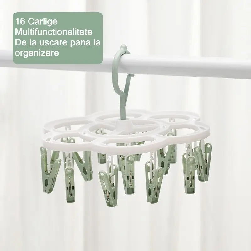 Uscător de rufe cu 16 cârlige, rotire 360 grade