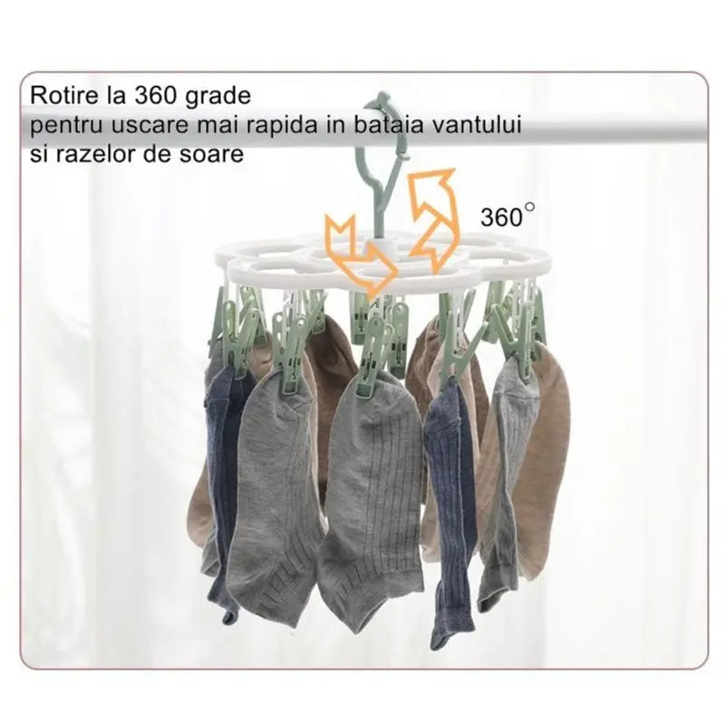 Uscător de rufe cu 16 cârlige, rotire 360 grade