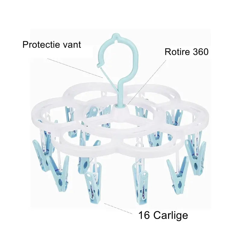 Uscător de rufe cu 16 cârlige, rotire 360 grade