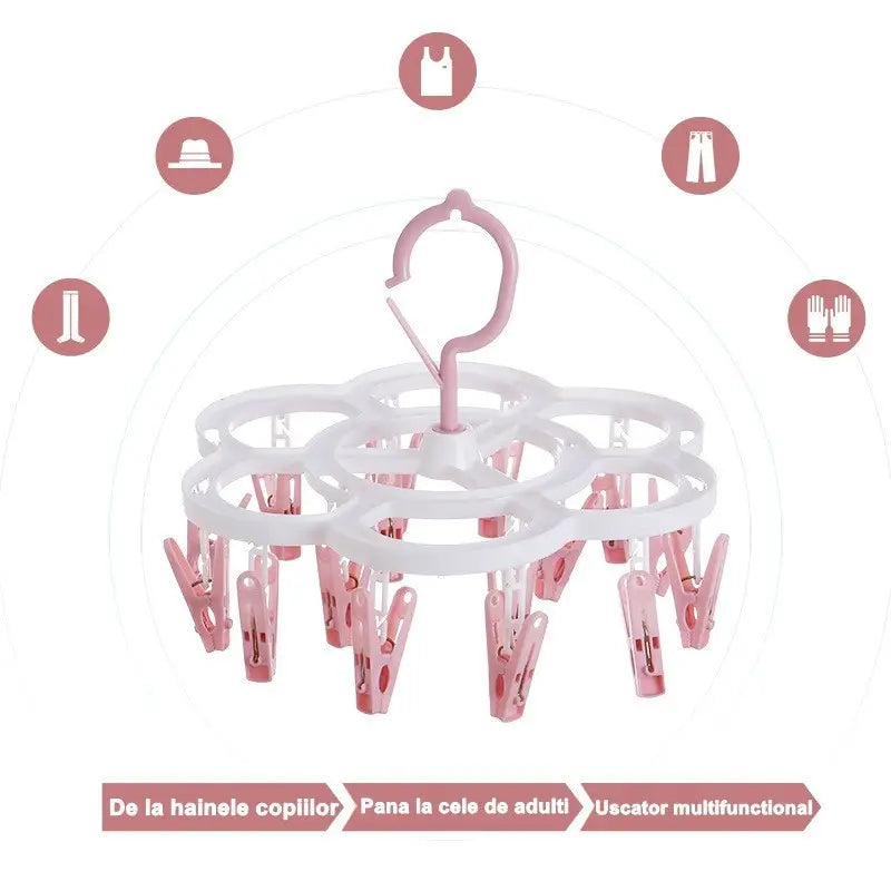 Uscător de rufe cu 16 cârlige, rotire 360 grade