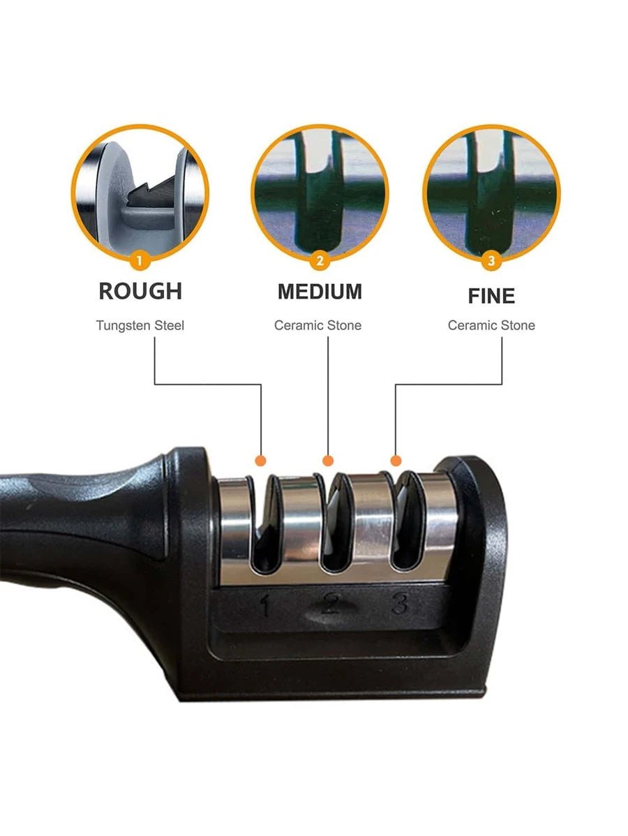 Ascuțitor 3 in 1 pentru cuțite din oțel și ceramică - evonio™