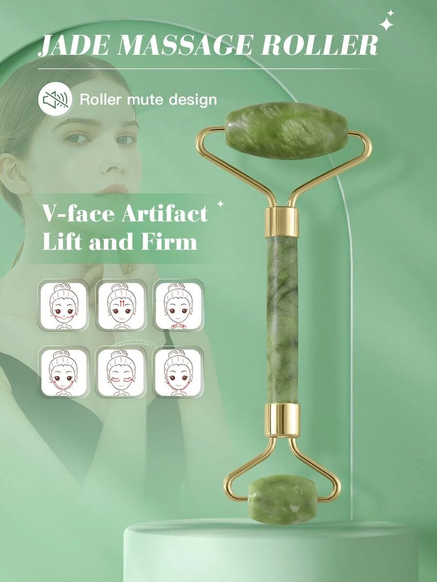 Rolă masaj facial și corporal cu 2 capete și jad verde natural - evonio™