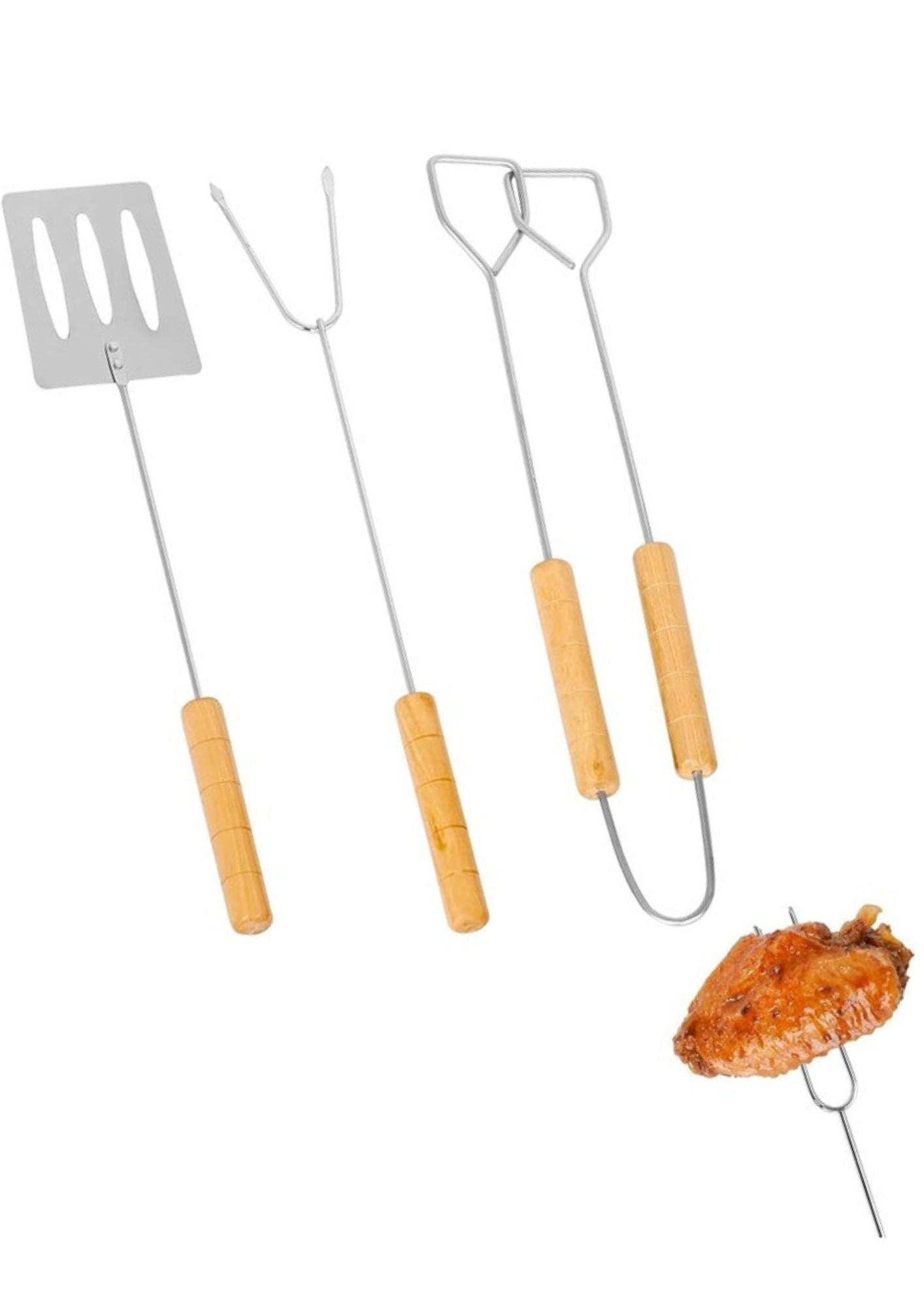 Set 3 ustensile pentru grătar cu mâner din lemn, 35 cm