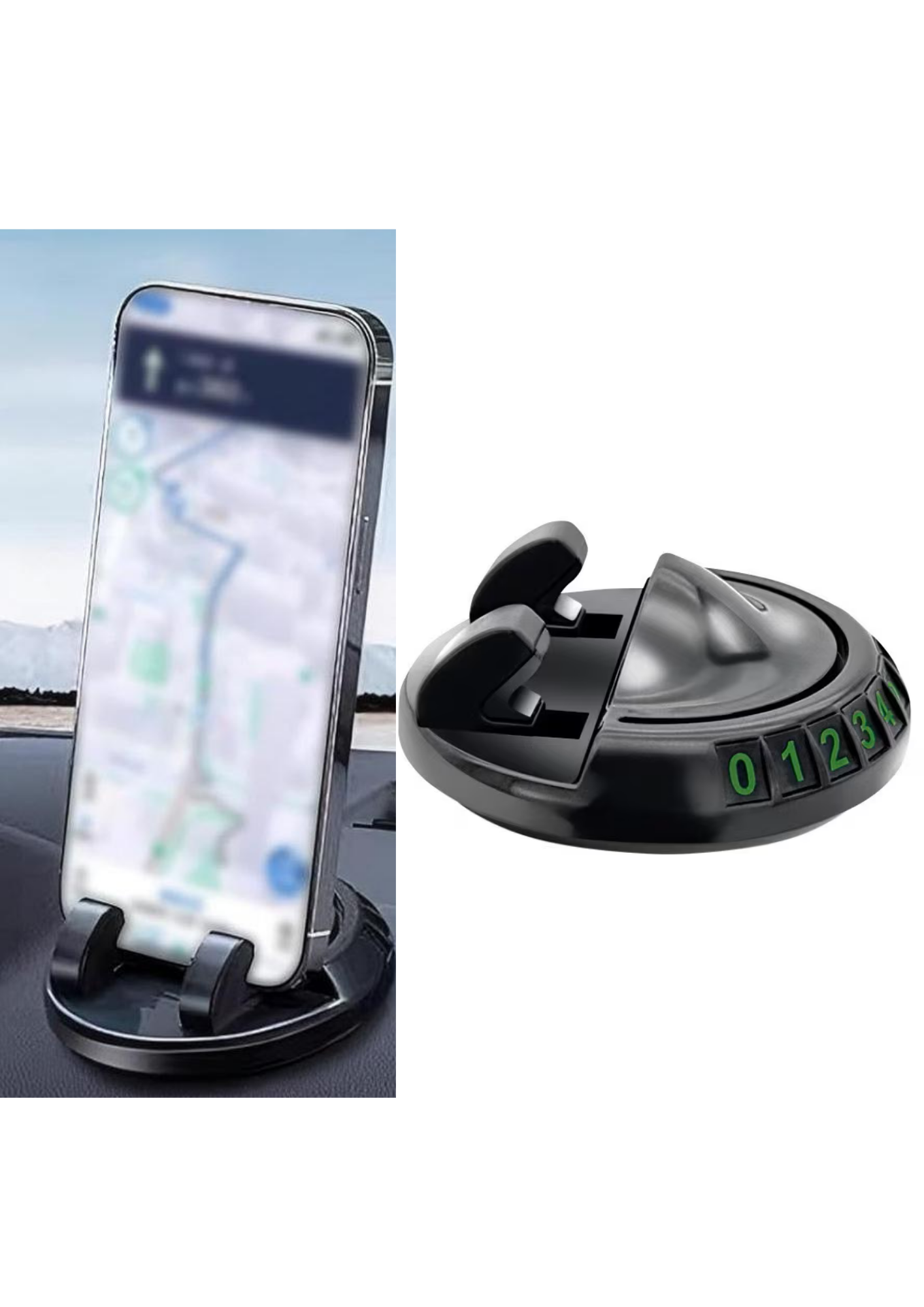 Suport auto 2-în-1 cu afișare număr de telefon