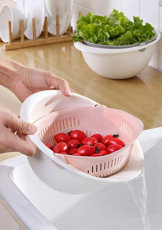 Coș și strecurătoare 2 în 1 cu scurgere pliabilă