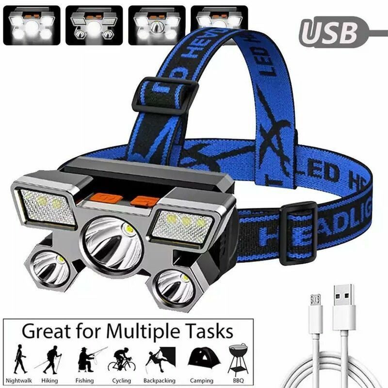 Lanternă frontală LED, 4 moduri de iluminare, încărcare prin USB