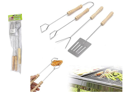 Set 3 ustensile pentru grătar cu mâner din lemn, 35 cm
