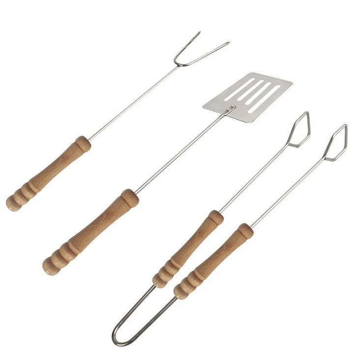 Set 3 ustensile pentru grătar cu mâner din lemn, 35 cm