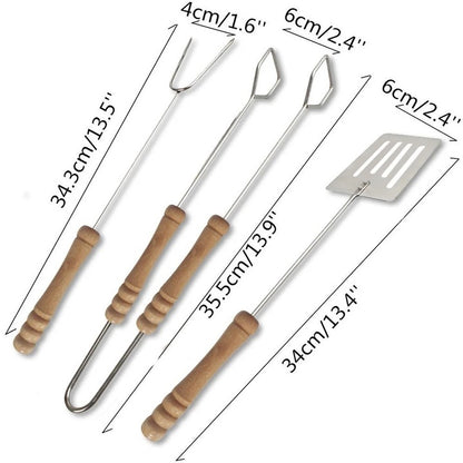 Set 3 ustensile pentru grătar cu mâner din lemn, 35 cm