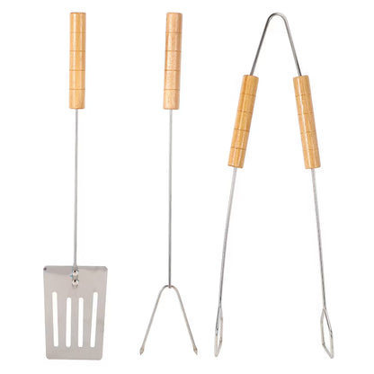Set 3 ustensile pentru grătar cu mâner din lemn, 35 cm