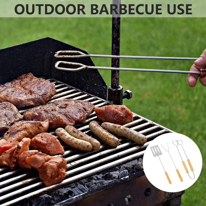 Set 3 ustensile pentru grătar cu mâner din lemn, 35 cm