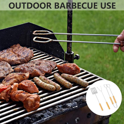 Set 3 ustensile pentru grătar cu mâner din lemn, 35 cm