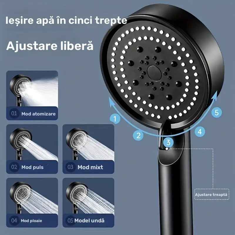 Zuhanyfej, 5 állítható üzemmód és magas nyomás