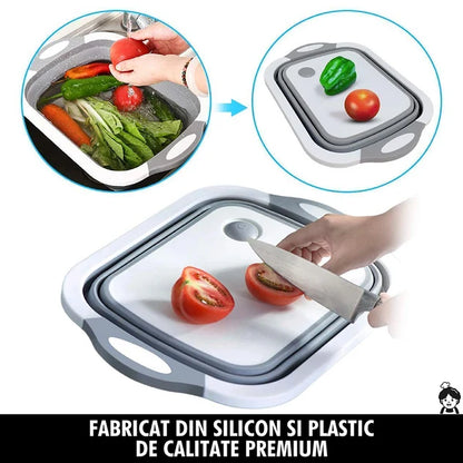 Coș pliabil din silicon 2 în 1, scurgător și tocător, 40 cm