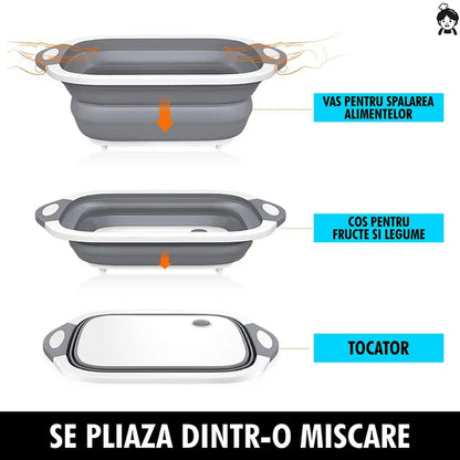 Coș pliabil din silicon 2 în 1, scurgător și tocător, 40 cm