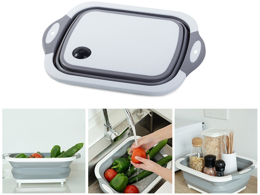 Coș pliabil din silicon 2 în 1, scurgător și tocător, 40 cm