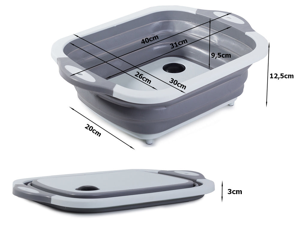 Coș pliabil din silicon 2 în 1, scurgător și tocător, 40 cm