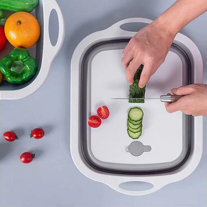 Coș pliabil din silicon 2 în 1, scurgător și tocător, 40 cm