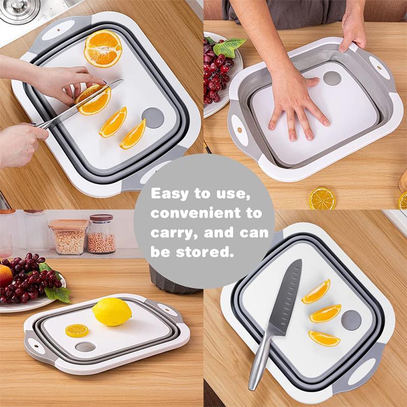 Coș pliabil din silicon 2 în 1, scurgător și tocător, 40 cm