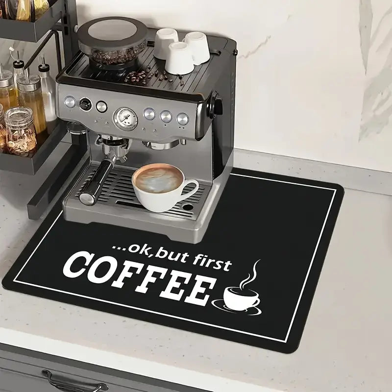 Covoraș de blat cu  design „Ok, but first coffee”, 50x30cm