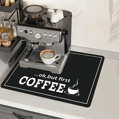 Covoraș de blat cu  design „Ok, but first coffee”, 50x30cm