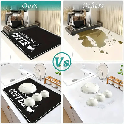 Covoraș de blat cu  design „Ok, but first coffee”, 50x30cm