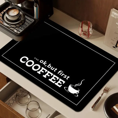 Covoraș de blat cu  design „Ok, but first coffee”, 50x30cm