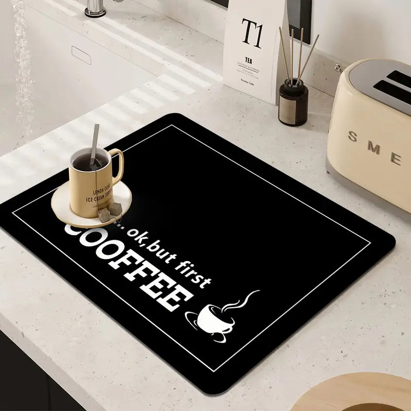 Covoraș de blat cu  design „Ok, but first coffee”, 50x30cm