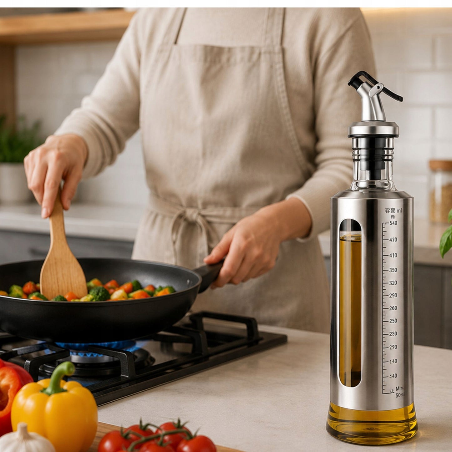 Dozator ulei de 500 ml, cu scală de măsurare și gură de turnare