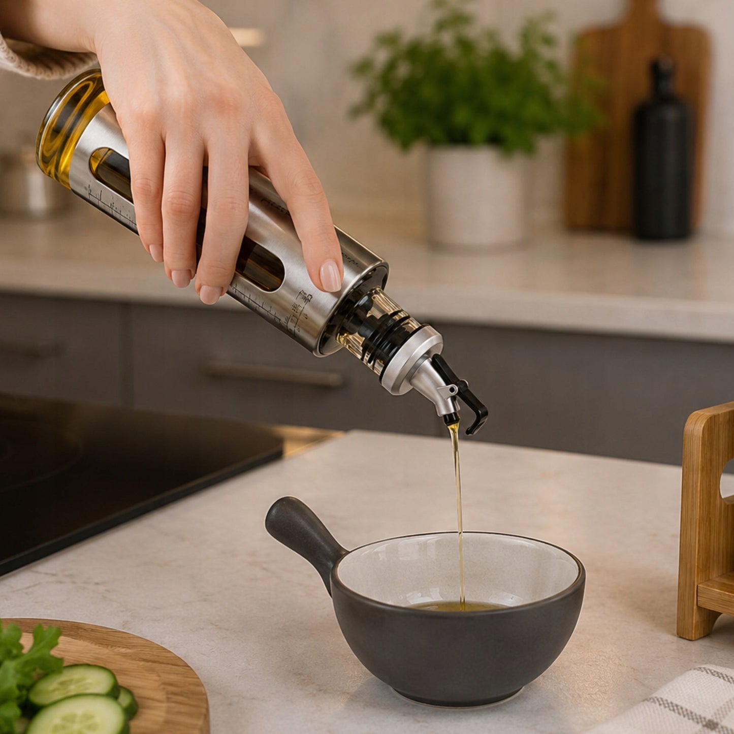 Dozator ulei de 500 ml, cu scală de măsurare și gură de turnare
