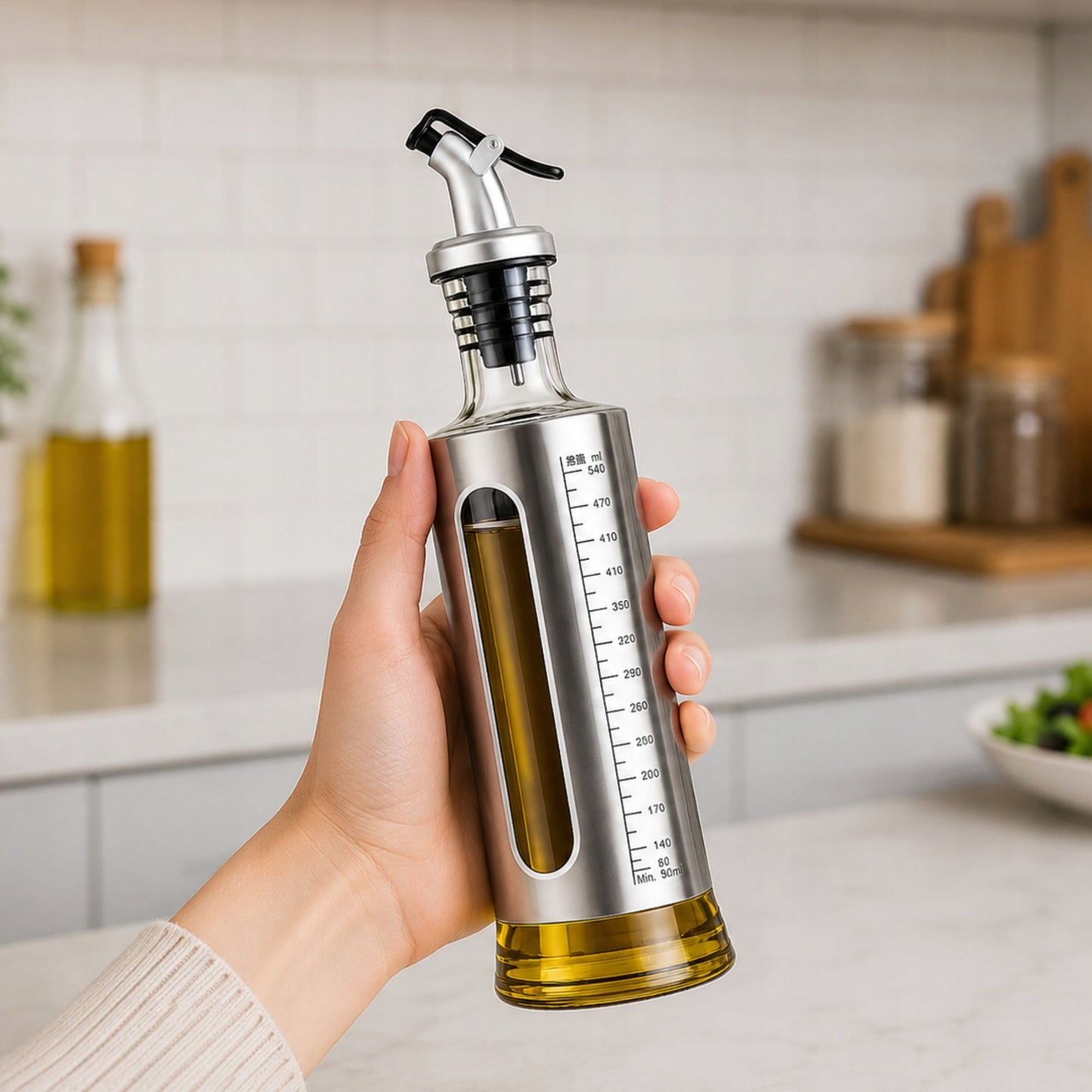 Dozator ulei de 500 ml, cu scală de măsurare și gură de turnare