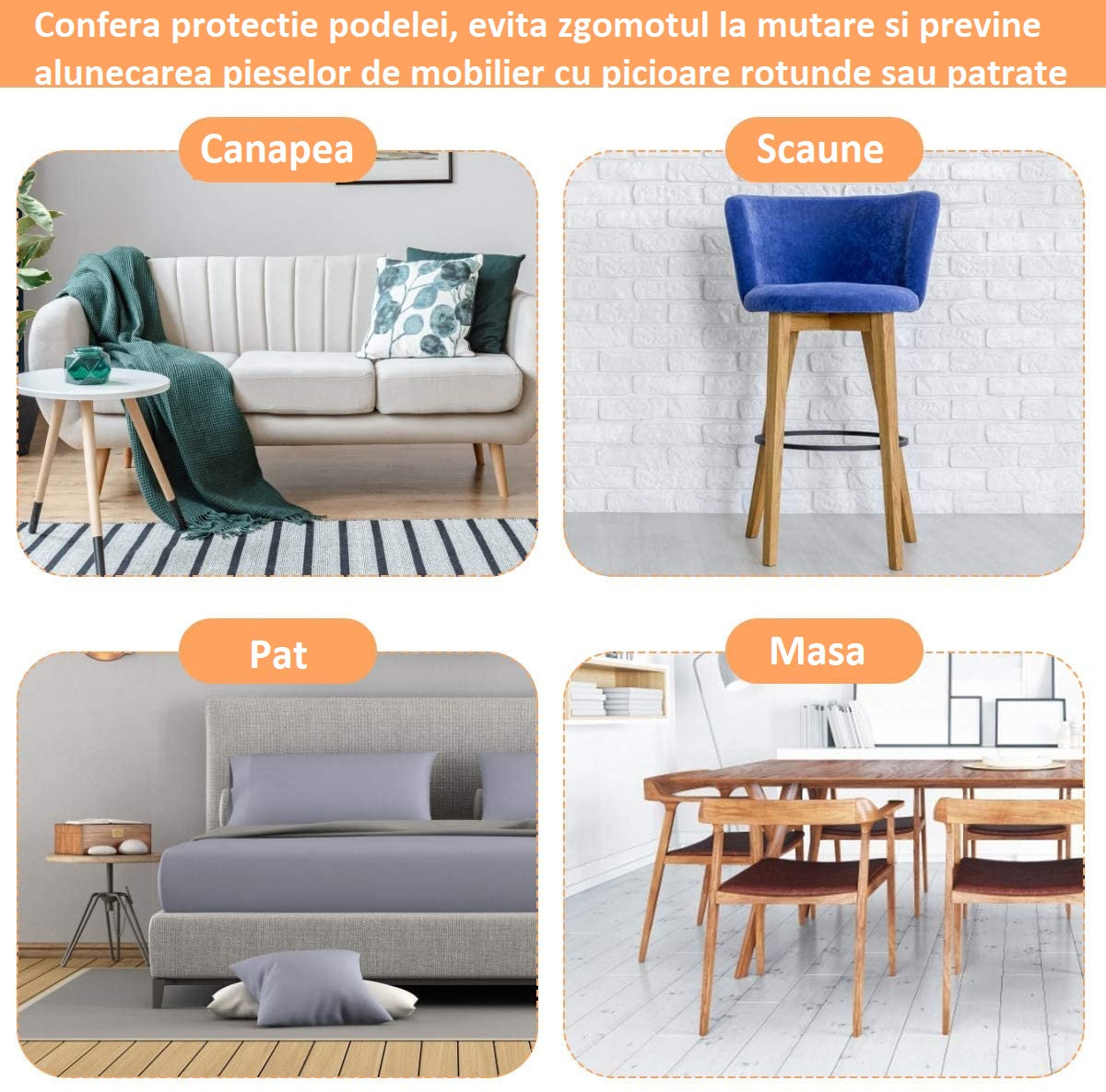 Set 8 huse antialunecare pentru picioare scaune