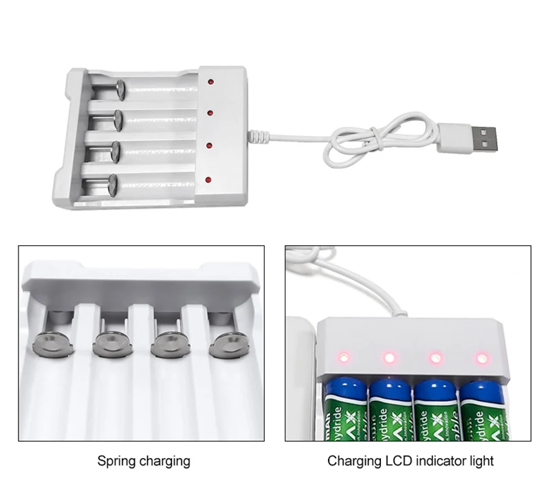 Încărcător portabil pentru baterii AAA și AA cu alimentare USB