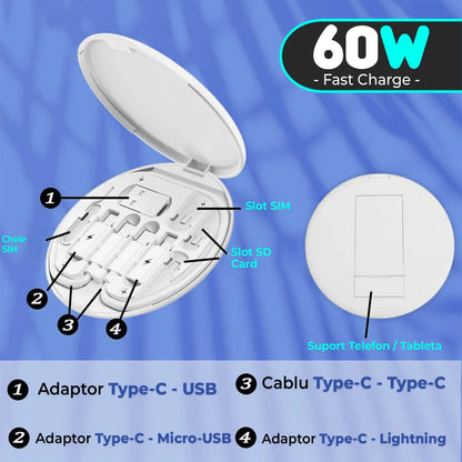 Kit portabil 5 în 1 de cabluri USB și adaptoare