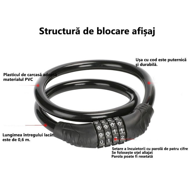 Antifurt bicicletă, lacăt digital cu parola, rezistent la taiere
