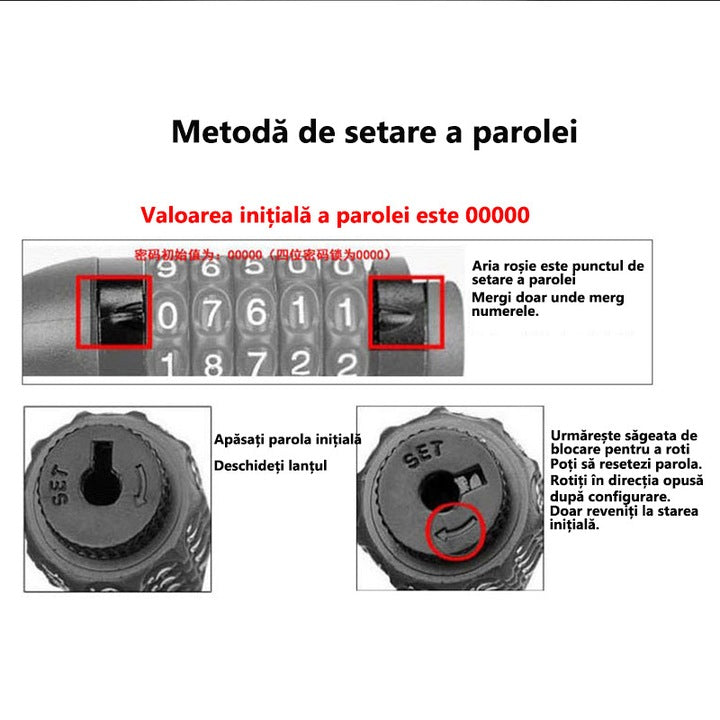 Antifurt bicicletă, lacăt digital cu parola, rezistent la taiere