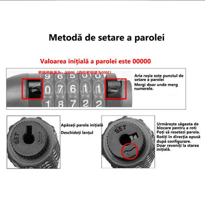 Antifurt bicicletă, lacăt digital cu parola, rezistent la taiere