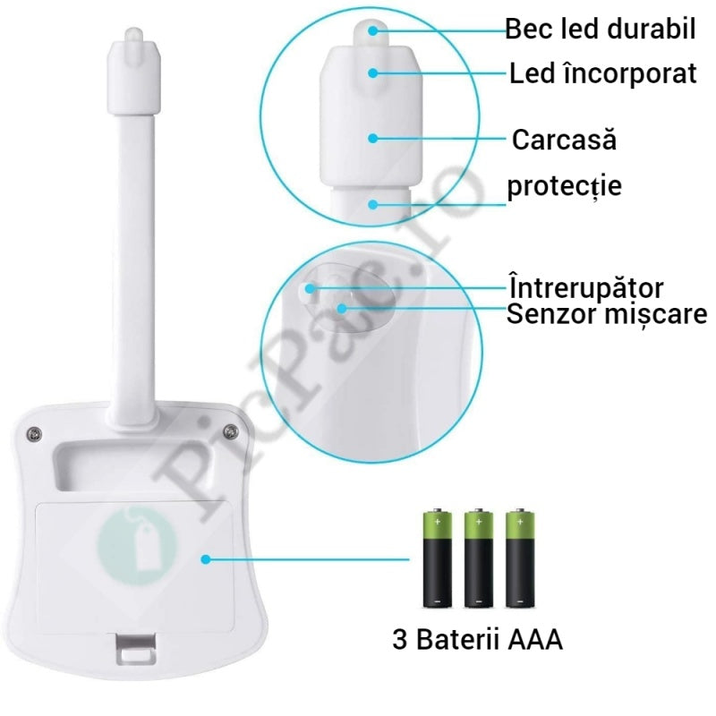 Lampa WC cu senzor de mișcare și LED colorat