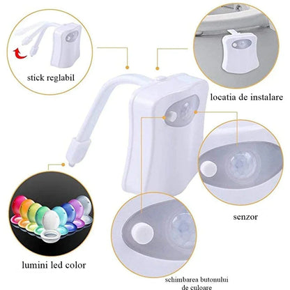 Lampa WC cu senzor de mișcare și LED colorat