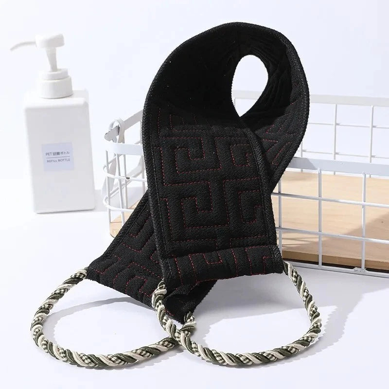 Burete de baie exfoliant cu mânere, 85 cm, textură dublă