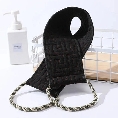 Burete de baie exfoliant cu mânere, 85 cm, textură dublă