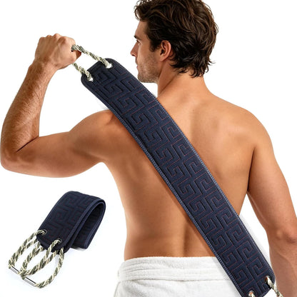 Burete de baie exfoliant cu mânere, 85 cm, textură dublă